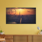 Alien verscheept boven het landschap van de stad F Canvas Afdruk (Insitu (Woonkamer))