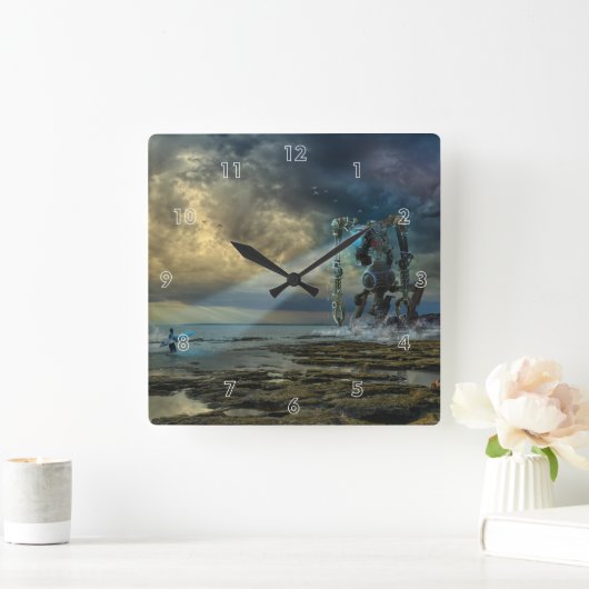 Alien Visiting Earth ontmoet Surfer Vierkante Klok (Huis)