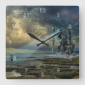 Alien Visiting Earth ontmoet Surfer Vierkante Klok (Voorkant)