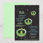 Alien Visitors - verjaardagsuitnodiging voor kinde Kaart (Voorkant / Achterkant)