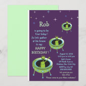 Alien Visitors - verjaardagsuitnodiging voor kinde Kaart (Voorkant / Achterkant)