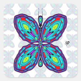 Alien-vlinder (kleurrijk patroon) v2 vierkante sticker