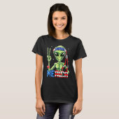 Alien Vrede Teken 4th van Juli Amerika UFO America T-shirt (Voorkant volledig)