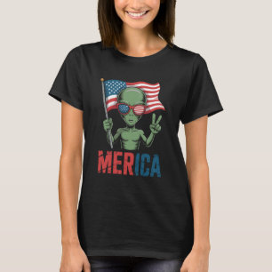 Alien Vredesteken Amerikaanse Vlag Grappig 4 juli T-shirt