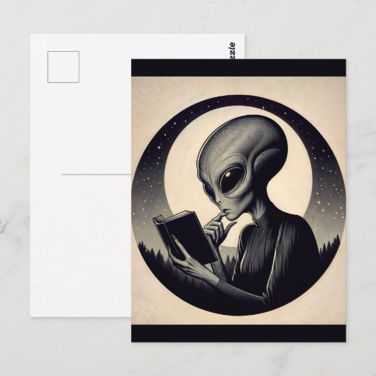 Alien vrouw lezen boek  esthetiek briefkaart (Voorkant / Achterkant)