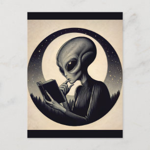 Alien vrouw lezen boek  esthetiek briefkaart