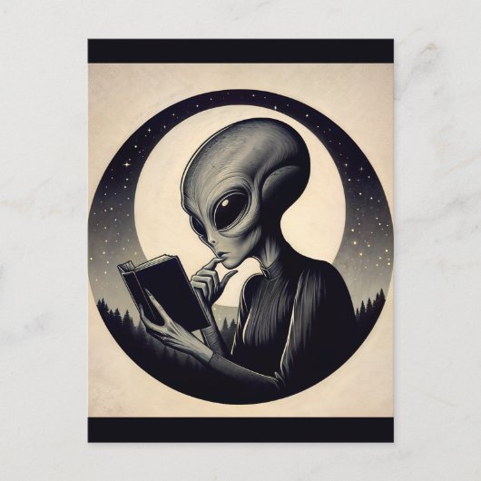 Alien vrouw lezen boek esthetiek briefkaart (Voorkant)