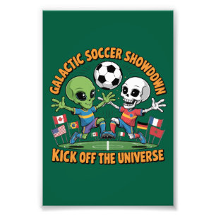 Alien vs Skelet Galactische Voetbal Showdown Gra Foto Afdruk