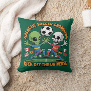 Alien vs Skelet Galactische Voetbal Showdown Gra Kussen
