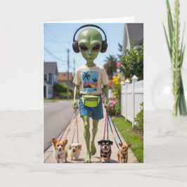 Alien Walkin' the Dog Card Feestdagen Kaart