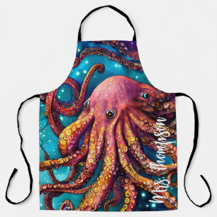 Alien Waterverf Octopus met persoonlijke naam Schort