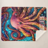 Alien Waterverf Octopus met persoonlijke naam Sherpa Deken (Voorkant (horizontaal))