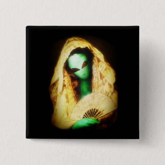 Alien Wearing a Lace Mantilla Vierkante Button 5,1 Cm (Voorkant)