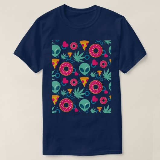 Alien Weed Pizza Donut Food Heart Pattern Cool Sto T-shirt (Design voorkant)