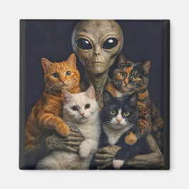 Alien with Cats Renaissance Art Oil Painting Magneet