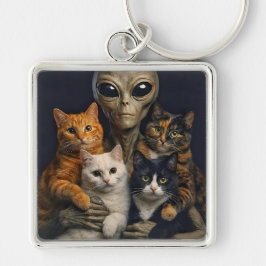 Alien with Cats Renaissance Art Oil Painting Sleutelhanger