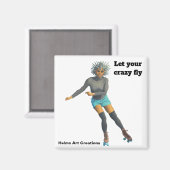 Alien Woman Roller Skater Fantasy Button Magnet (Voorkant / Achterkant)