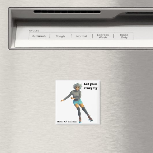 Alien Woman Roller Skater Fantasy Button Magnet (Insitu (Vaatwasser))