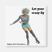 Alien Woman Roller Skater Fantasy Button Magnet (Voorkant)