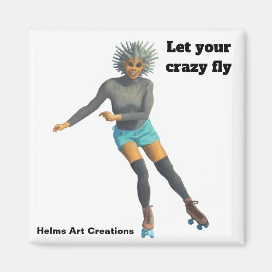 Alien Woman Roller Skater Fantasy Button Magnet (Voorkant)
