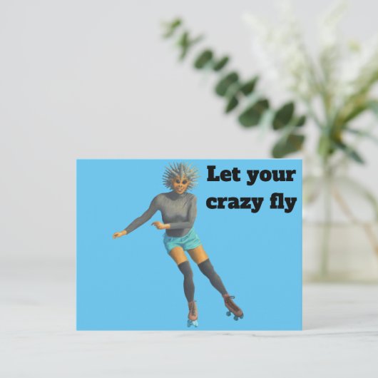 Alien Woman Rolschaatsen Fantasy Art Briefkaart (Staand voorkant)