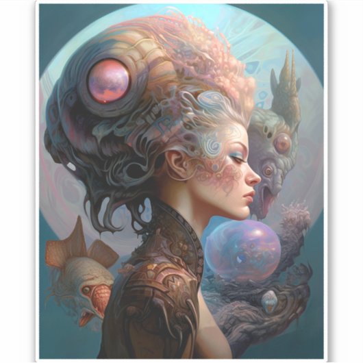 Alien Woman Surreal Science Fiction Art Sticker (Voorkant)