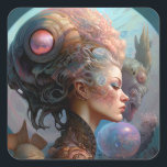 Alien Woman Surreal Science Fiction Art Vierkante Sticker<br><div class="desc">Fantasy art producten van The Lunarium.</div>