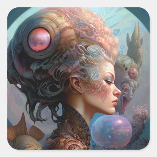 Alien Woman Surreal Science Fiction Art Vierkante Sticker (Voorkant)