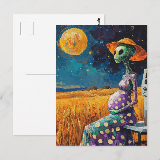Alien wordt binnenkort moeder in een tarweveld briefkaart (Voorkant / Achterkant)