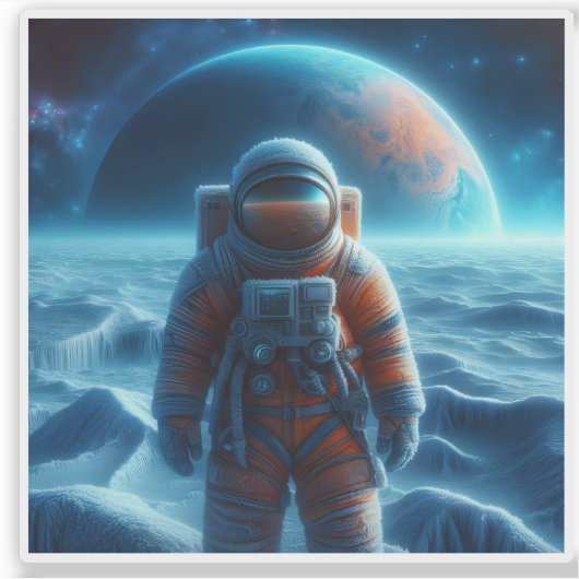 Alien World Explorer onder een verre planeet Sticker (Voorkant)