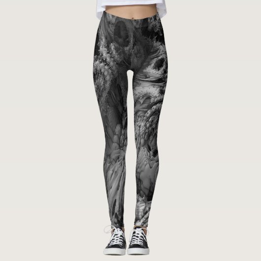 Alien World Fractal Black en White Leggings (Voorkant)
