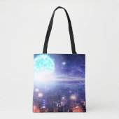 Alien World | Futuristic Shield City | Blauwe ster Tote Bag (Voorkant)