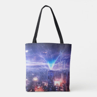 Alien World | Futuristic Shield City | Blauwe ster Tote Bag