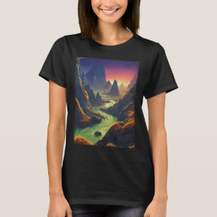 Alien World-landschap met bergen en waterval T-shirt