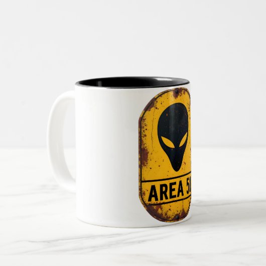 Alien Zone Alert Mug – Beware the Unknown Tweekleurige Koffiemok (Voorkant links)