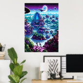 Aliendorp op buitenaardse planeet | AI Art Poster (Thuiskantoor)
