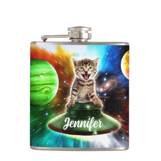 Alienkat in de oufsauer heupfles (Voorkant)