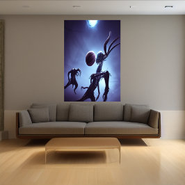 Alienmonster speelt basketbal | AI Art Poster