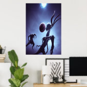 Alienmonster speelt basketbal | AI Art Poster (Thuiskantoor)