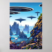 Alienplaneet, buitenaardse vliegmachine | AI Art P Poster (Voorkant)