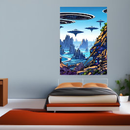 Alienplaneet, buitenaardse vliegmachine | AI Art P Poster
