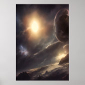 Alienplaneet, maan en zon in de lucht | AI Art. Poster (Voorkant)