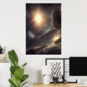 Alienplaneet, maan en zon in de lucht | AI Art. Poster (Thuiskantoor)
