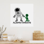 Aliens = Amigos, Astronaut & Buitenaards Poster (Keuken)