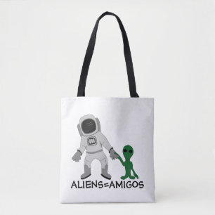 Aliens = Amigos, Astronaut & Buitenaards Tote Bag