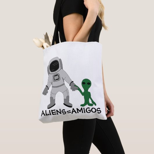 Aliens = Amigos, Astronaut & Buitenaards Tote Bag (Dichtbij)