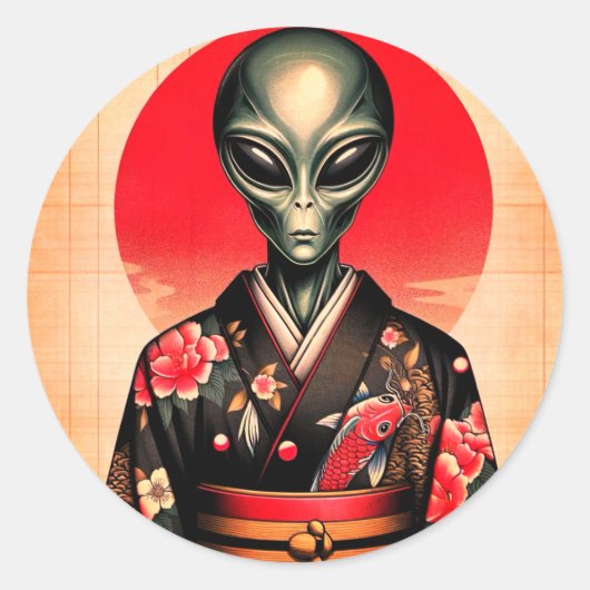 Aliens and Dawn in Japan Ronde Sticker (Voorkant)