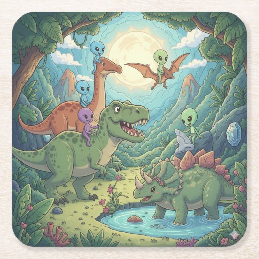 Aliens and Dinosaurs Adventure Kartonnen Onderzetters (Voorkant)