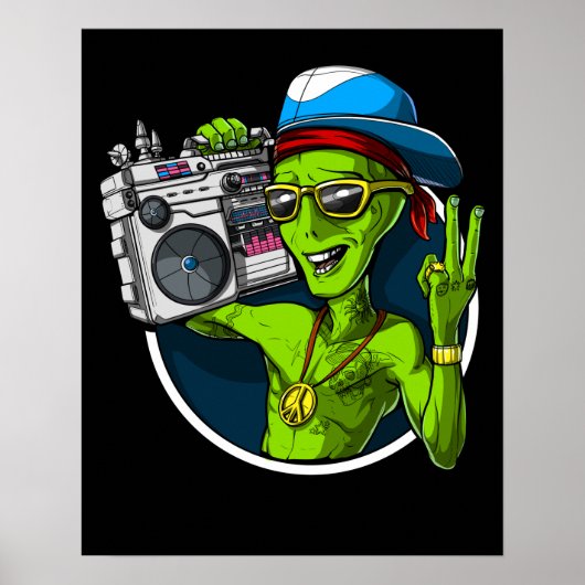 Aliens Boombox Music Party Poster (Voorkant)