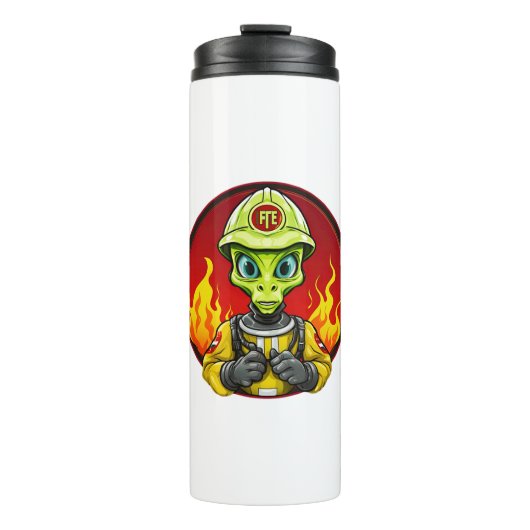 Aliens brandweerman aan thermosbeker (Voorkant)